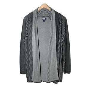 Lands' End Women's Cotton Drifter Black Gray Open Cardigan Sweater Size Small‎